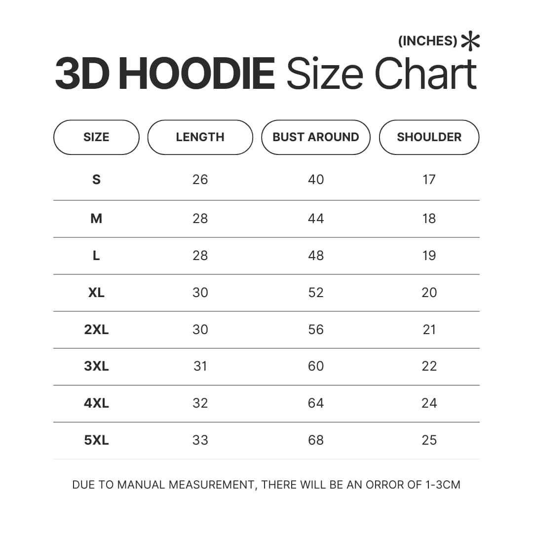 3D Hoodie Size Chart - Armored Core Merch