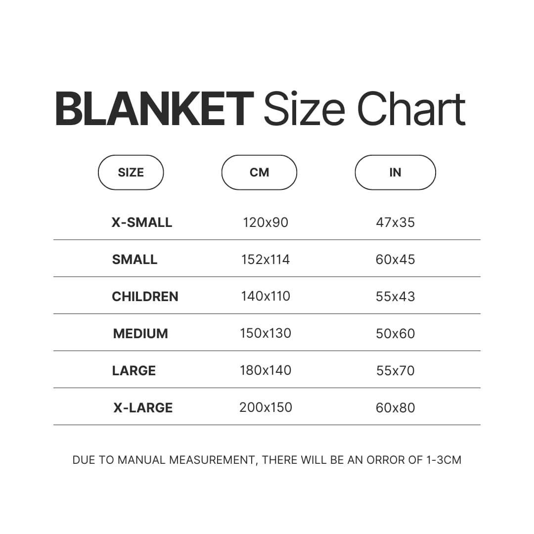 Blanket Size Chart - Armored Core Merch