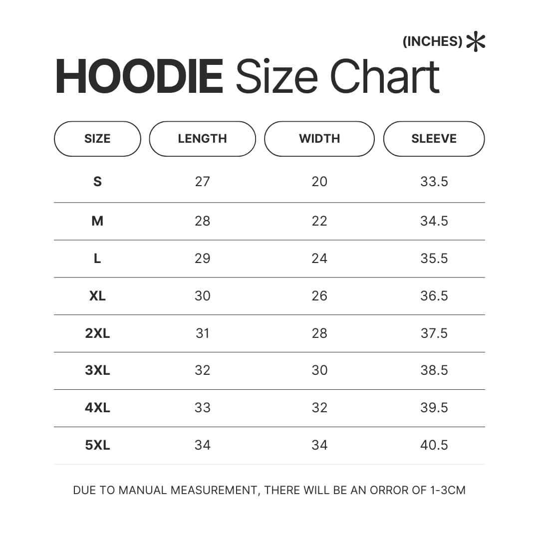 Hoodie Size Chart - Armored Core Merch