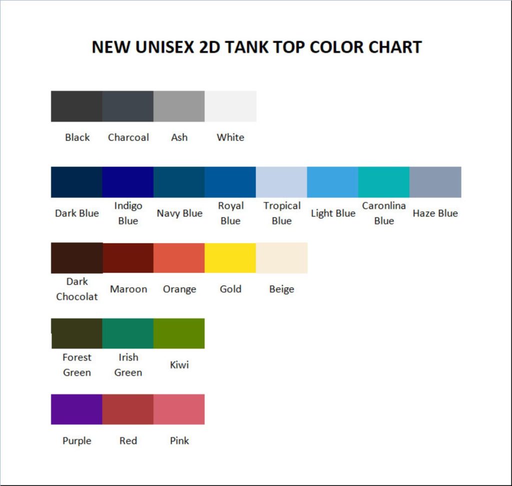 tank top color chart - Armored Core Merch